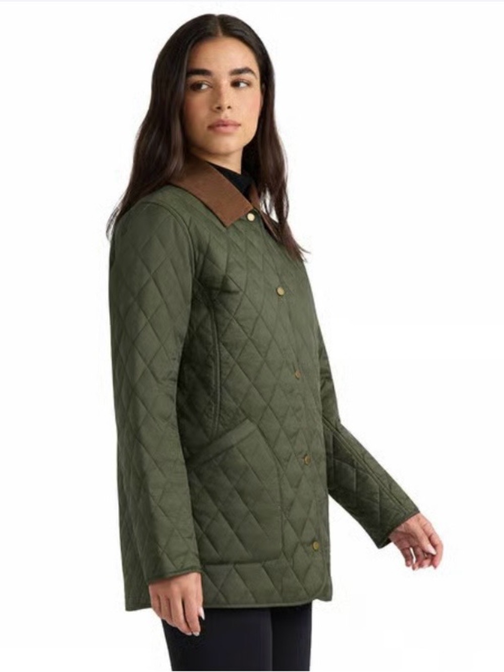 NEW Hunter Rachel Quilted Hunter Green Jacket Brown corduroy Collar chore coat M - Picture 2 of 12